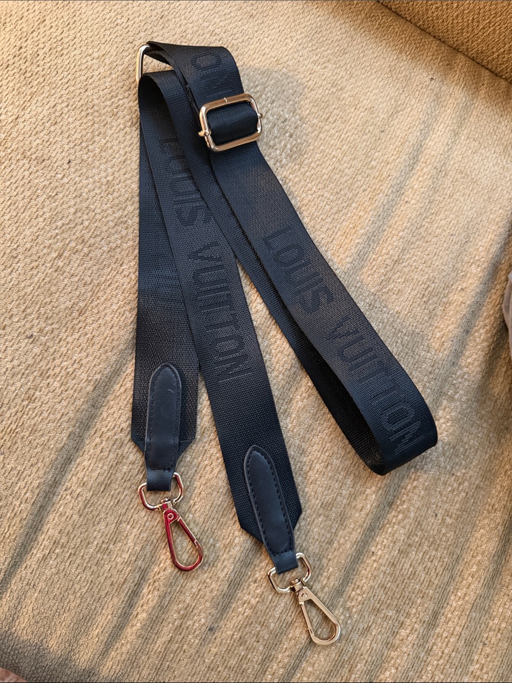 Louis Vuitton Black Logo Jacquard Adjustable Webbing Strap with Gold Hardware